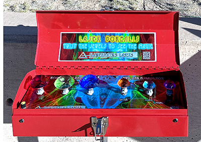 Laser Borealis user controller built into toolbox with jewel knobs